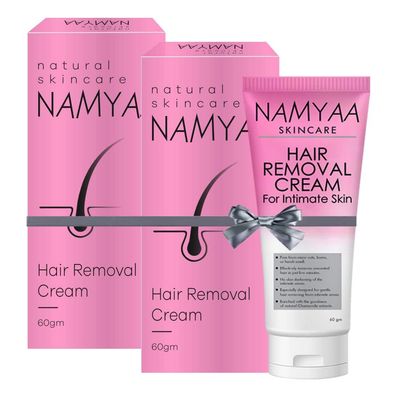 Namyaa Hair Removal Cream for Intimate Skin with Free Vitamin C Serum, 60 gram, Pack of 2