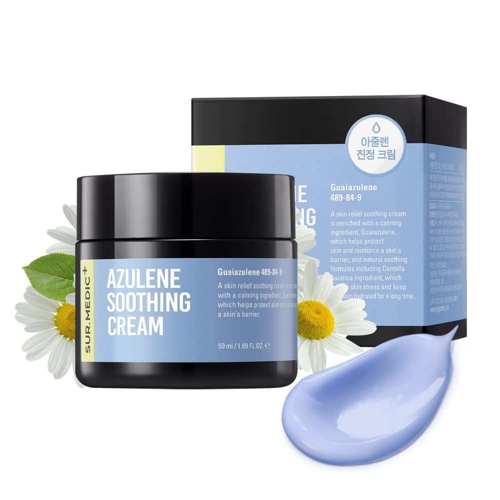 SUR.MEDIC+ AZULENE Moisturizing Soothing Cream, Calming Cream for Sensitive Skin, Daily Facial Moisturizer for Barrier Repair, Blemish Relief Care, Korean Skincare 50ml, 1.69 oz