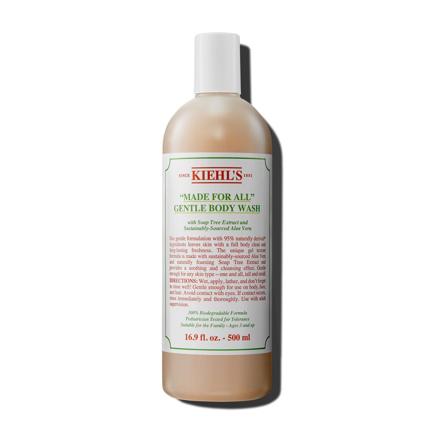 Kiehl&#39;s Made for All Gentle Body Cleanser, Shower Gel for Body &amp; Hair, with Aloe Vera &amp; Soap Tree Extract, Suitable for Family, All Skin Types, Dermatologist-tested, Pediatrician-tested - 16.9 fl oz