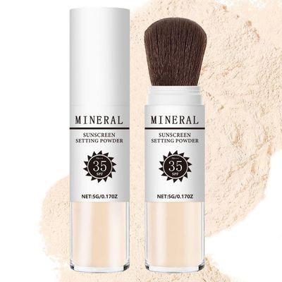 Mineral Sunscreen Setting Powder, SPF 35 Translucent Loose Powder, Mineral Brush Powder, Oil Control Natural Matte Finish, Lasting Lightweight Breathable for All Skin (#02 Fair)