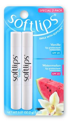 Softlips SPF 20 Lip Balm Duo - Vanilla &amp; Watermelon Slim Sticks for Moisturized, Protected Lips