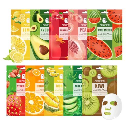 JunKuJK 10PCS Hydrating Facial Sheet Mask,Moisturizing Face Masks Skincare Gift Set,Brighten Long Lasting Face Mask Skin Care &amp; Facial Mask Kit for All Skin Types
