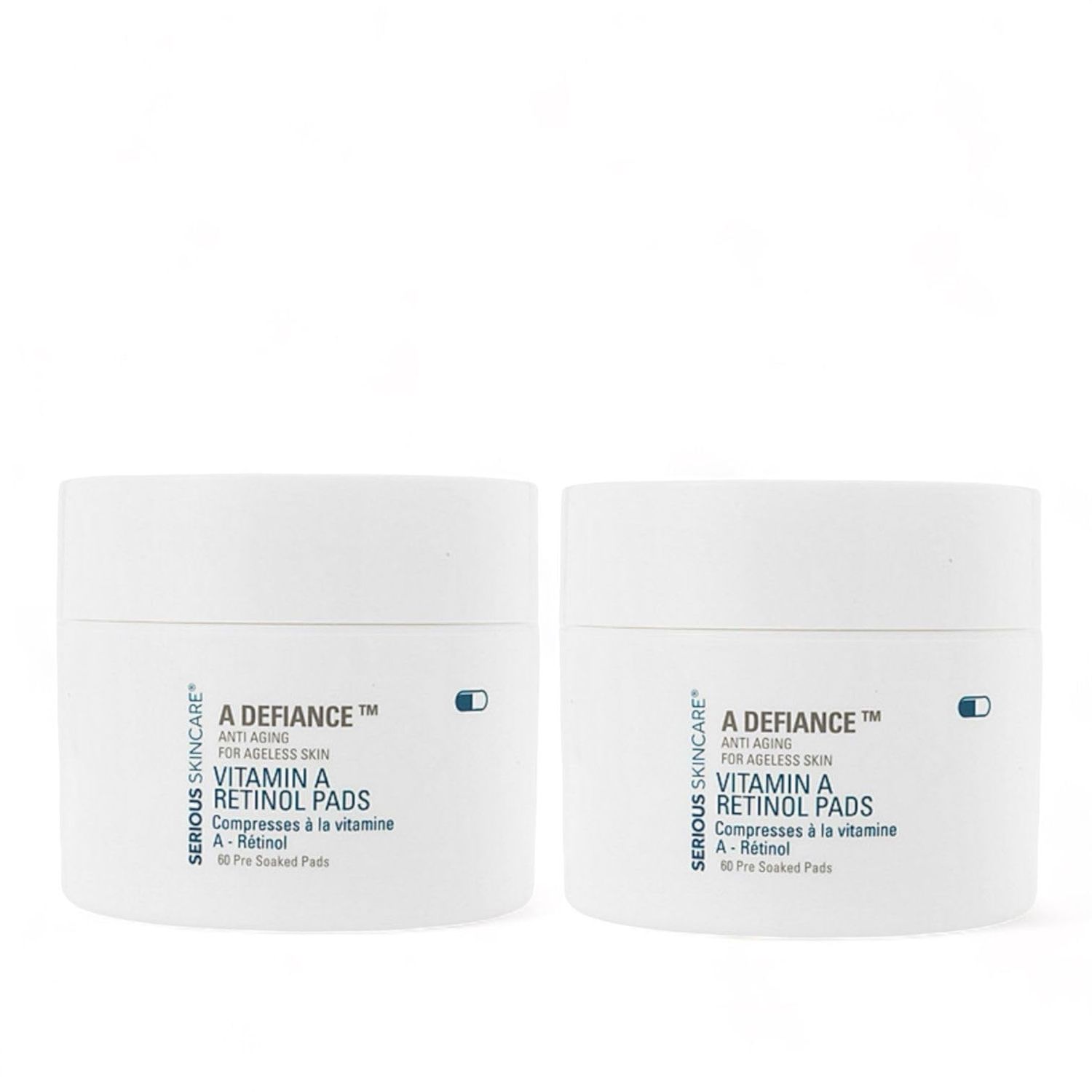Serious Skincare A Defiance Retinol Facial Treatment Pads - Vitamin A - Pre-Soaked Cotton Wipes - Micro Exfoliate Face and Neck - Sugar Cane - Algae Extract - Aloe - 60 Disc (2Pack)