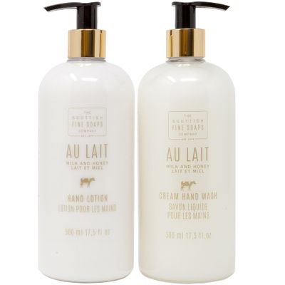 Scottish Fine Soap Au Lait Milk &amp; Honey Cream Hand Wash + Hand Lotion Gift Set | LARGE 17.5 Ounce Each