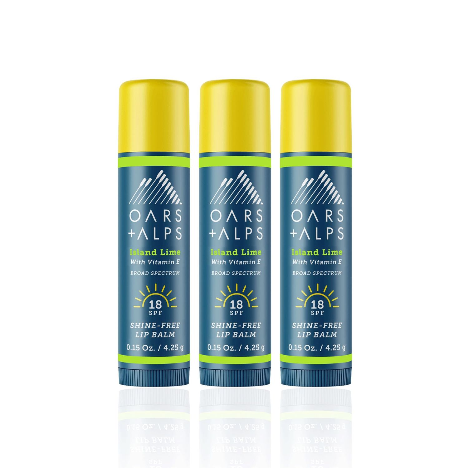Oars + Alps Shine Free Lip Balm and SPF 18 Sunscreen, Lip Care with Island Lime Scent, Water and Sweat Resistant, 0.15 Oz Each, 3 Pack