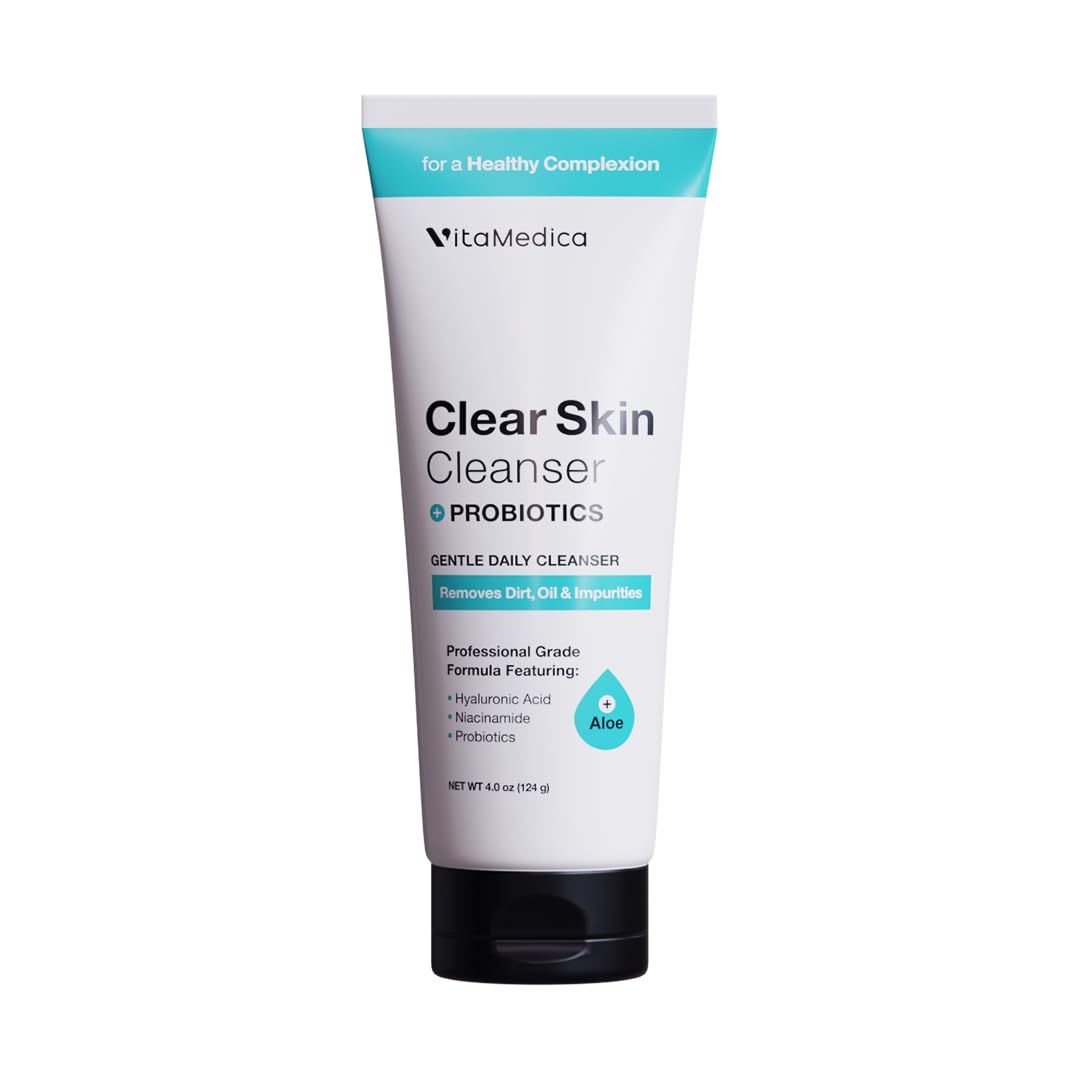 VitaMedica Clear Skin Probiotic Cleanser | Water-Based Gel Face Wash | Hyaluronic Acid &amp; Niacinamide