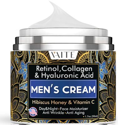 VAITE Mens Face Skin Moisturizer with Collagen, Retinol Ant-Aging, Anti-Wrinkle Under the Eyes Men&#39;s cream care for Face with Hibiscus &amp; Honey, Hyaluronic acid, Vitamin C Made in USA