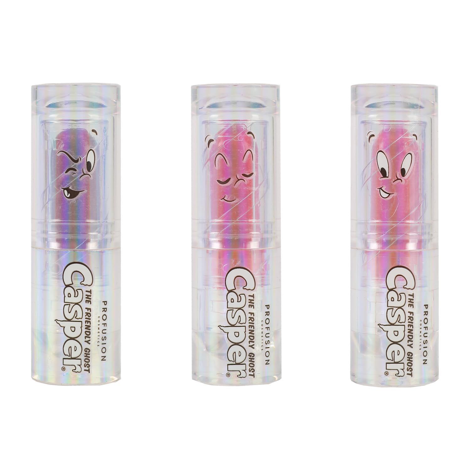 Profusion Cosmetics Casper The Friendly Ghost 3 PC Lip &amp; Cheek Balm Set, Moisturizing Clear Shine Lip Balm and Nourishing Cheek Balm, Unique Makeup Blending Formula, Easy Apply and Long-Lasting Wear