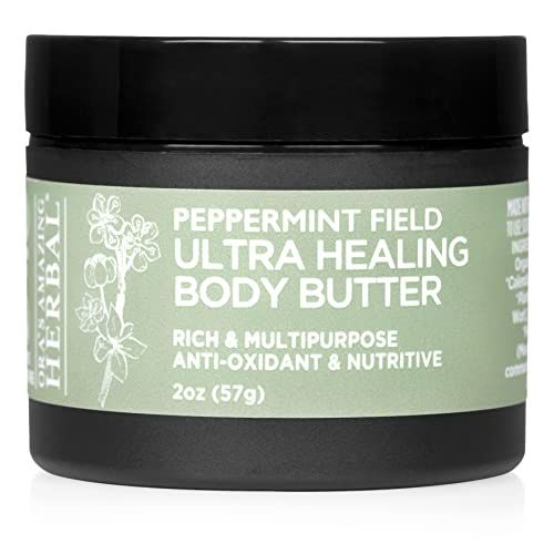 Ora&#39;s Amazing Herbal Ultra Healing Body Butter, Intensive Moisturizer For Dry Skin, Spearmint &amp; Bergamot Essential Oil, 2 oz, Peppermint Field Scent