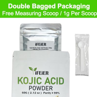 iFEiER Pure Kojic Acid Powder 60g(2.12oz) for Skincare Products and Homemade Cosmetics. Natural and Organic Kojic Acid Dipalmitate Powder for DIY lotions | creams | serums | soaps