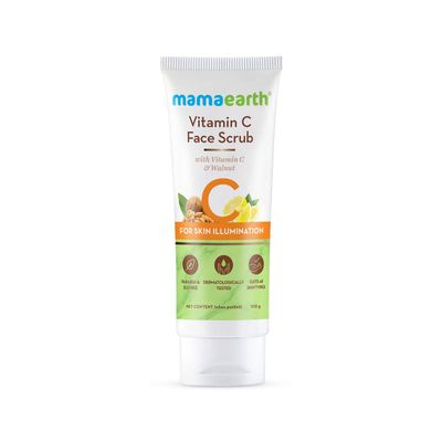 Mamaearth Vitamin C &amp; Walnut Face Scrub for Skin Illumination | Gently Exfoliates &amp; Enhances Skin Tone | Fights Free Radical Damage | Suits All Skin Types | 3.53 Oz/100 g