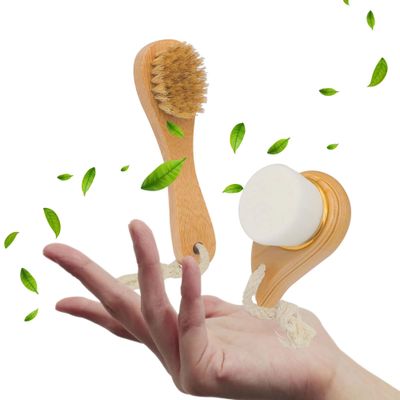 Zeutch Premium Face Scrubber Set, Facial Cleansing Brush for Exfoliator, Natural Bristle Face Scrubber for Lymphatic Drainage, Unclog Pores, Sensitive Skin, Reduce Ance, Glowing, 2 Pack(Soft &amp; Dry)