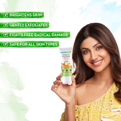 Mamaearth Vitamin C & Walnut Face Scrub for Skin Illumination | Gently Exfoliates & Enhances Skin Tone | Fights Free Radical Damage | Suits All Skin Types | 3.53 Oz/100 g
