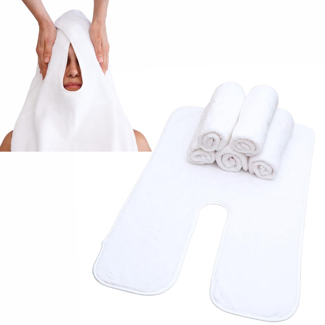 Marmaris Co. Set of 6 Facial Towels for Estheticians Soft, U-Shaped, Split Design Microfiber, Spa Face Towels for Facials, Esthetician Supplies (White, 6 Pack)