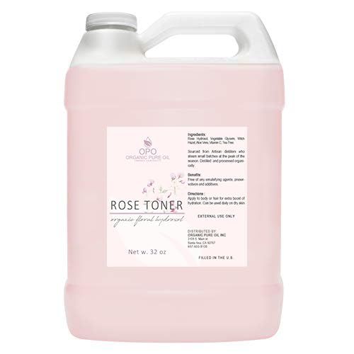 Rosewater Glycerin Mist Toner Bulk Spray Facial Body Floral Cleanser 100% Pure Rose Hydrosol Vegetable Glycerine Moisturizing Cleansing Toning Mix Face Skin Hair Body - Packaging May Vary (32 Ounces)