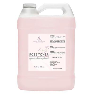 Rosewater Glycerin Mist Toner Bulk Spray Facial Body Floral Cleanser 100% Pure Rose Hydrosol Vegetable Glycerine Moisturizing Cleansing Toning Mix Face Skin Hair Body - Packaging May Vary (32 Ounces)