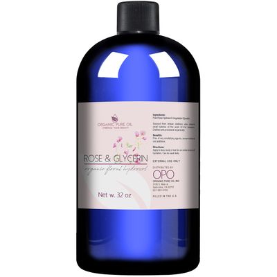 Rosewater Glycerin Mist Toner Bulk Spray Facial Body Floral Cleanser 100% Pure Rose Hydrosol Vegetable Glycerine Moisturizing Cleansing Toning Mix Face Skin Hair Body - Packaging May Vary (32 Ounces)