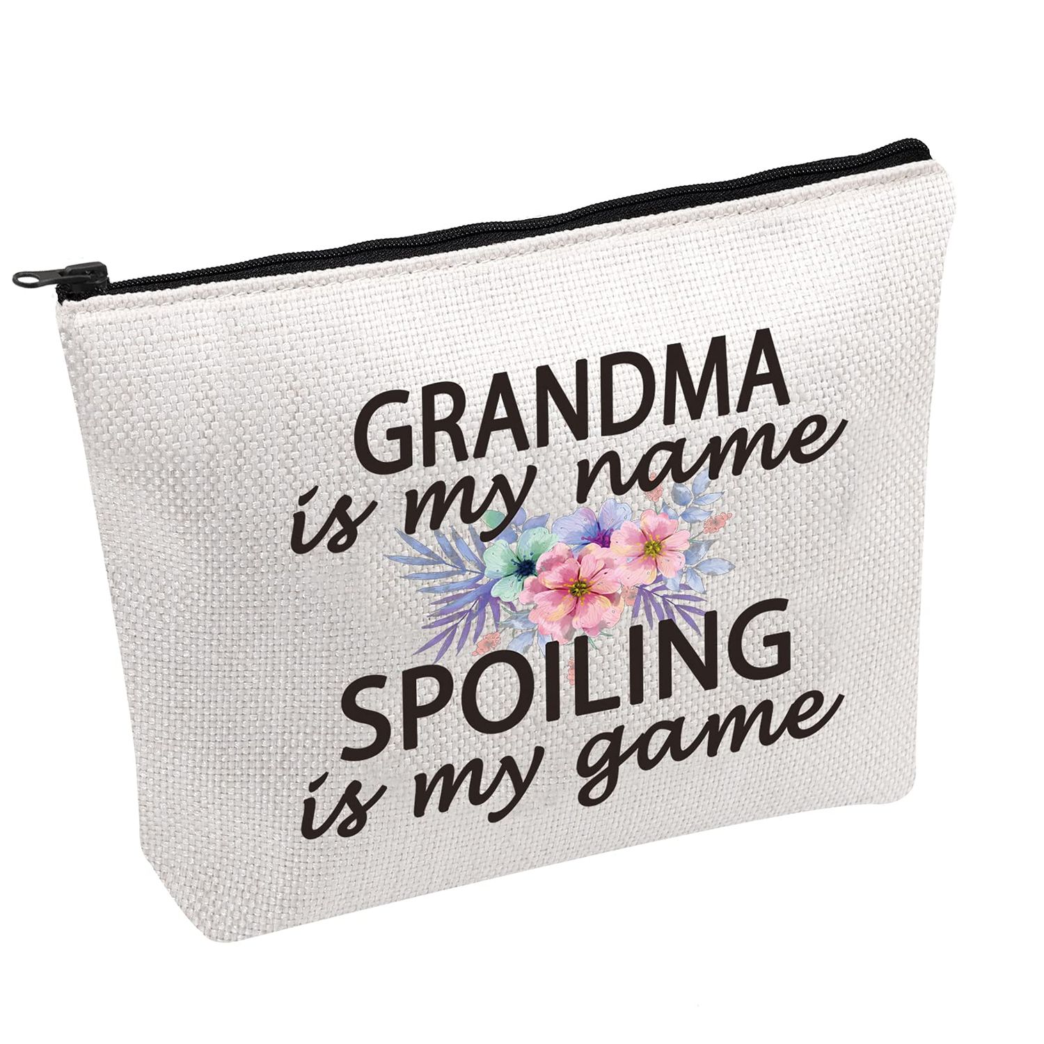 PWHAOO Grandma Gift Grandma Is My Name Spoiling Is My Game Best Grandma Ever Cosmetic Make Up Storage Bag Gift (Grandma Bag)