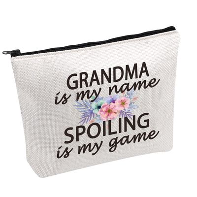 PWHAOO Grandma Gift Grandma Is My Name Spoiling Is My Game Best Grandma Ever Cosmetic Make Up Storage Bag Gift (Grandma Bag)