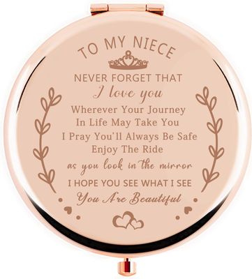 Sanamuo Niece Gifts Compact Mirror for Niece Gifts from Auntie, Birthday Gift for Niece from Aunt Uncle for Nieces Birthday, Graduation Wedding Anniversary (Rose Gold)