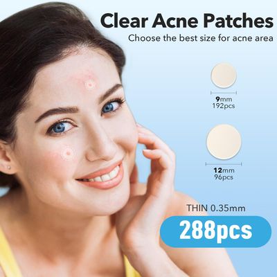 Pimple Patches for Face, Hydrocolloid Acne Patches, Cute Round Shape Zit Covers, Spot Stickers with Tea Tree, Salicylic Acid &amp; Cica Oil| 2 Sizes (9mm, 12mm) |288 Count
