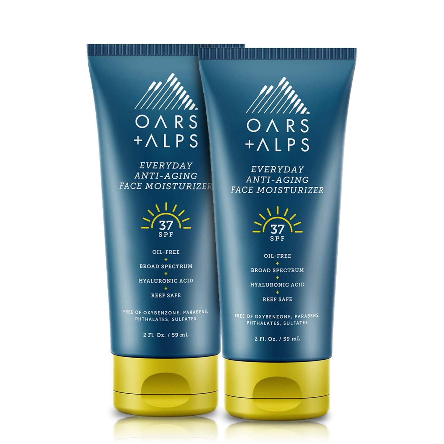 Oars + Alps SPF 37 Sunscreen and Everyday Anti Aging Face Moisturizer, Infused with Hyaluronic Acid, Vitamin E and Vitamin B5, TSA Friendly, 2 Fl Oz Each, 2 Pack