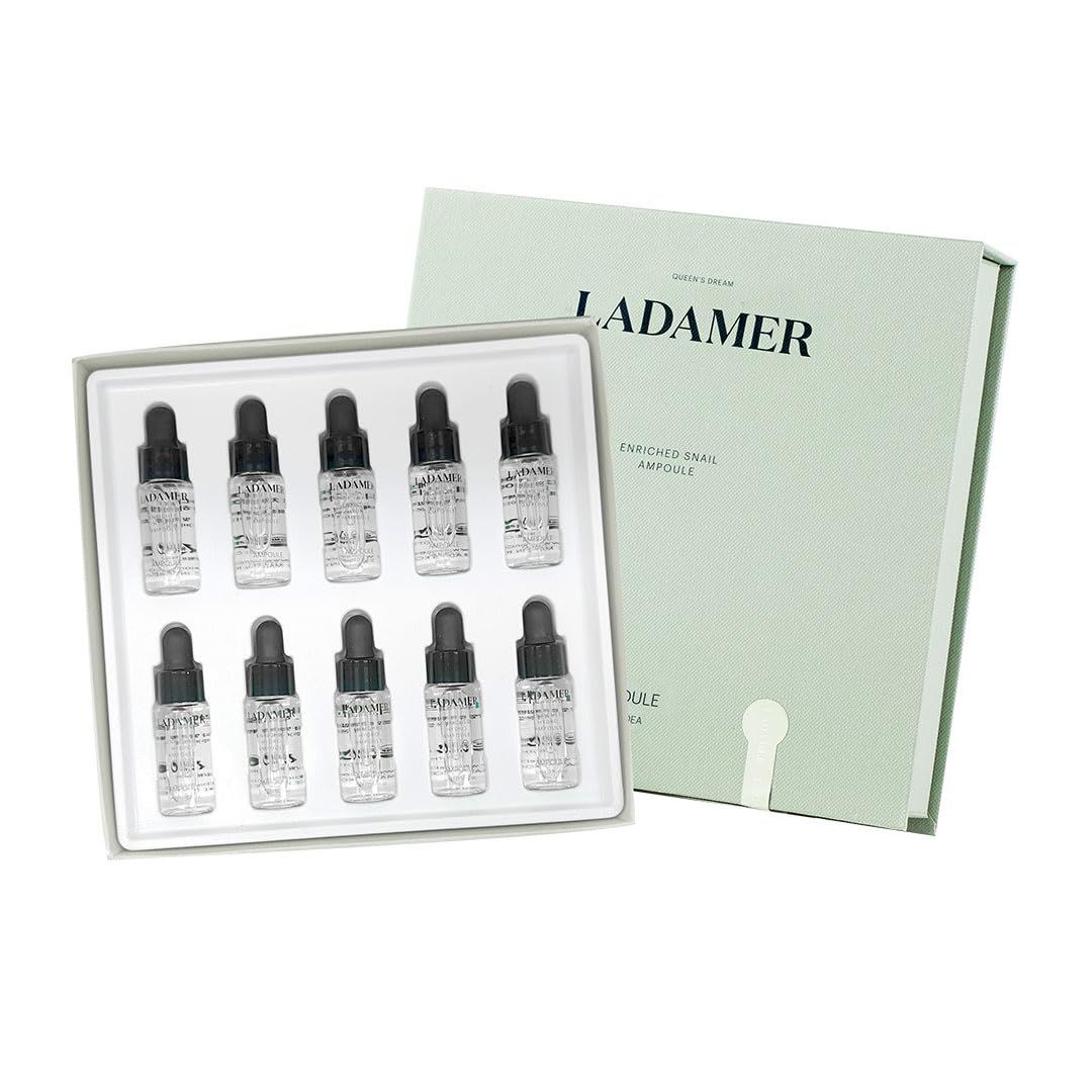 LADAMER-Snail-Mucin-Ampoule-Hyaluronic Acid-Enriched Hydrating Serum Clinical Spa Cosmetic Premium Korean Skincare Acell-300 0.16 fl.oz x 10 packs