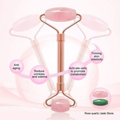 ZS ZESHIN 2 Pack Jade Facial Roller &amp; Rose Quartz Face Roller for Wrinkles and Puffiness, Natural Jade Stone Face Massager Roller