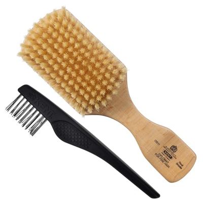 Kent OS11 Satinwood Military Club Hair Brush &amp; Beard Brush - Soft White Boar Bristles for Fine or Thinning Hair, Men&#39;s Grooming, and Beard Care