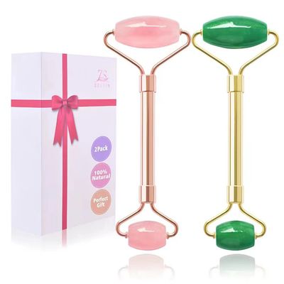 ZS ZESHIN 2 Pack Jade Facial Roller &amp; Rose Quartz Face Roller for Wrinkles and Puffiness, Natural Jade Stone Face Massager Roller