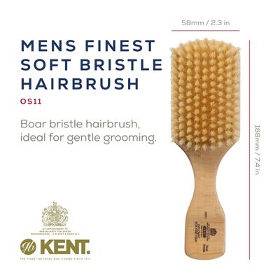 Kent OS11 Satinwood Military Club Hair Brush &amp; Beard Brush - Soft White Boar Bristles for Fine or Thinning Hair, Men's Grooming, and Beard Care