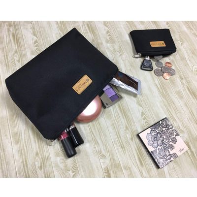 Tainada Cosmetic Bag/Makeup Pouch/Toiletry Storage Water-Repellent Zipper Travel Organizer for Womens Beauty & Skincare Accessories + One Coin Purse & Cosmetics Mirror Bundle Set (Black)