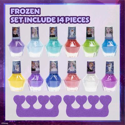 Townley Girl Disney Frozen Elsa and Anna Non-Toxic Peel-Off Water-Based Safe Quick Dry Nail Polish Gift Kit Set for Kids Girls with Bonus Nail Separators, 14 Pc Set (All Solid Colors)