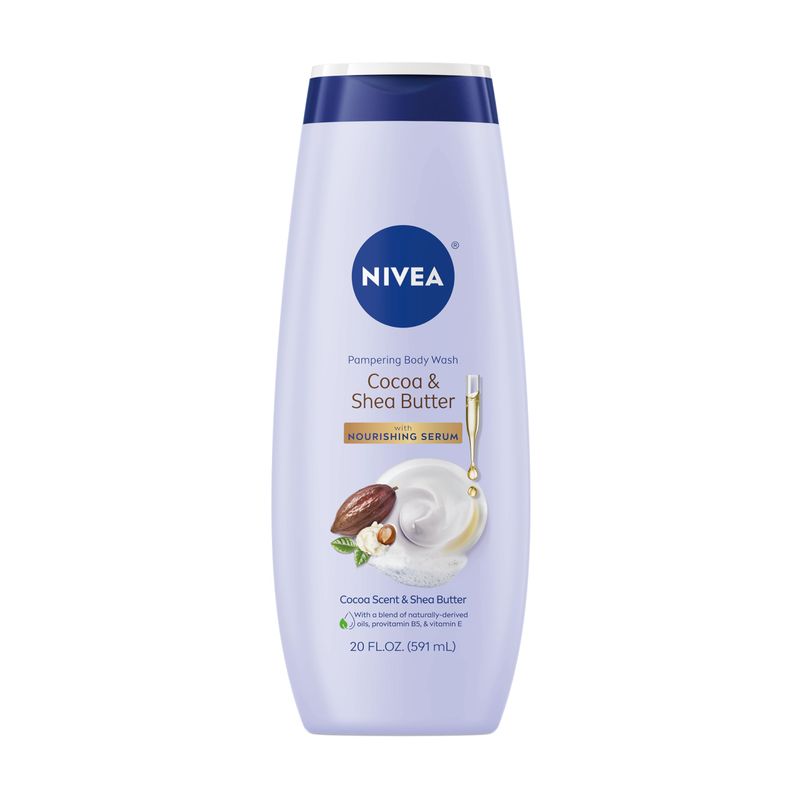 NIVEA Cocoa and Shea Butter Pampering Body Wash with Nourishing Serum, 20 Fl Oz Bottle