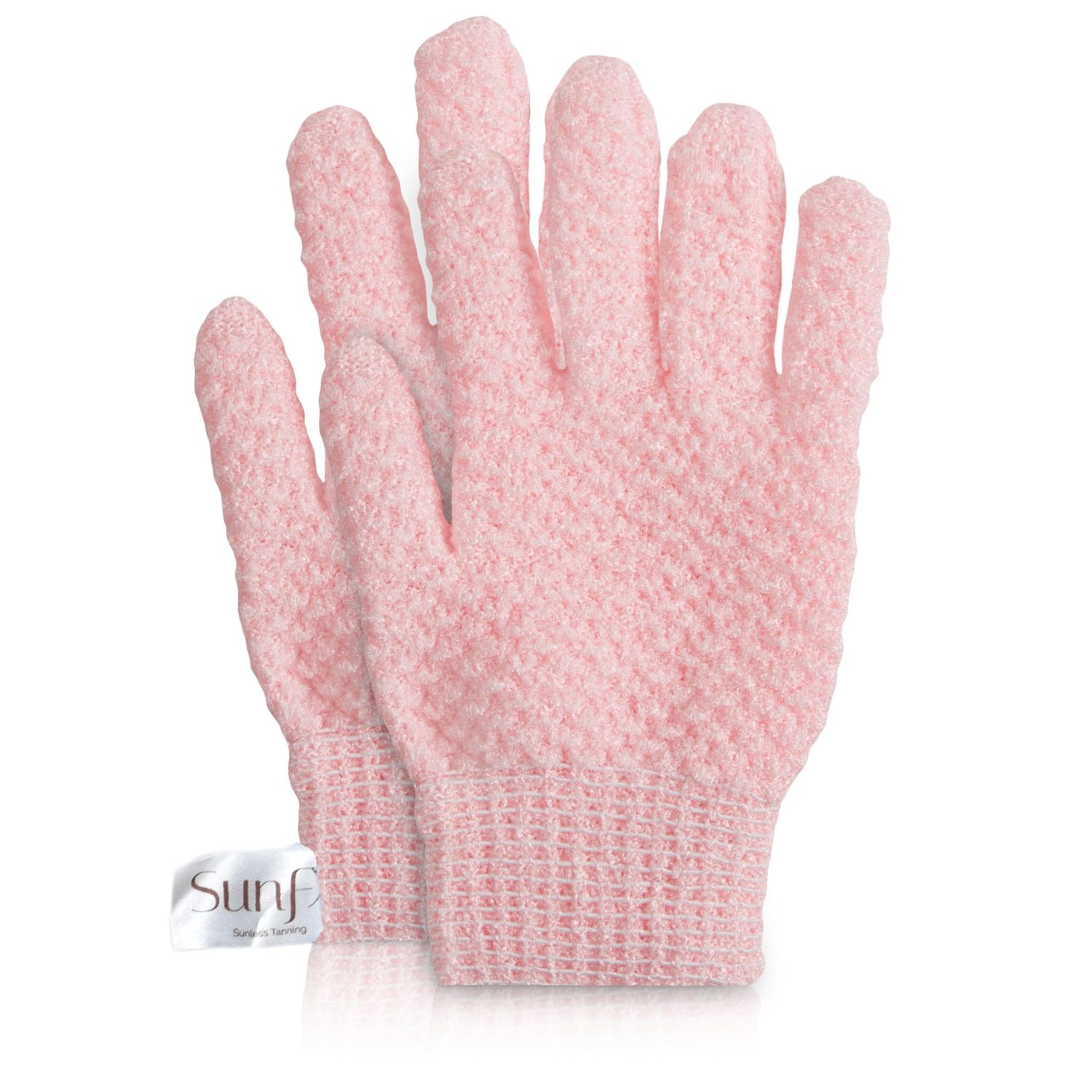 SunFX Exfoliating Gloves | Deep Cleansing Body Scrub Mitt for Pre-Tanning &amp; Dead Skin Removal | Reusable Gloves for Smooth, Soft Skin | Ideal for Self-Tanning Prep &amp; Full Body Exfoliation (Pink)