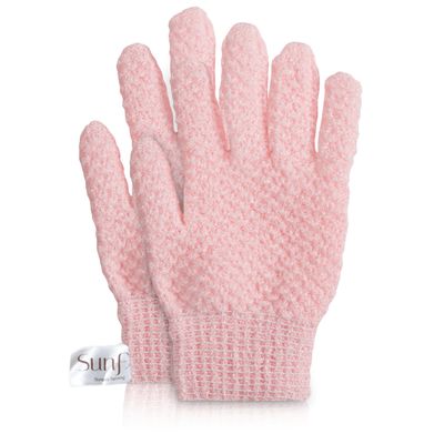 SunFX Exfoliating Gloves | Deep Cleansing Body Scrub Mitt for Pre-Tanning &amp; Dead Skin Removal | Reusable Gloves for Smooth, Soft Skin | Ideal for Self-Tanning Prep &amp; Full Body Exfoliation (Pink)