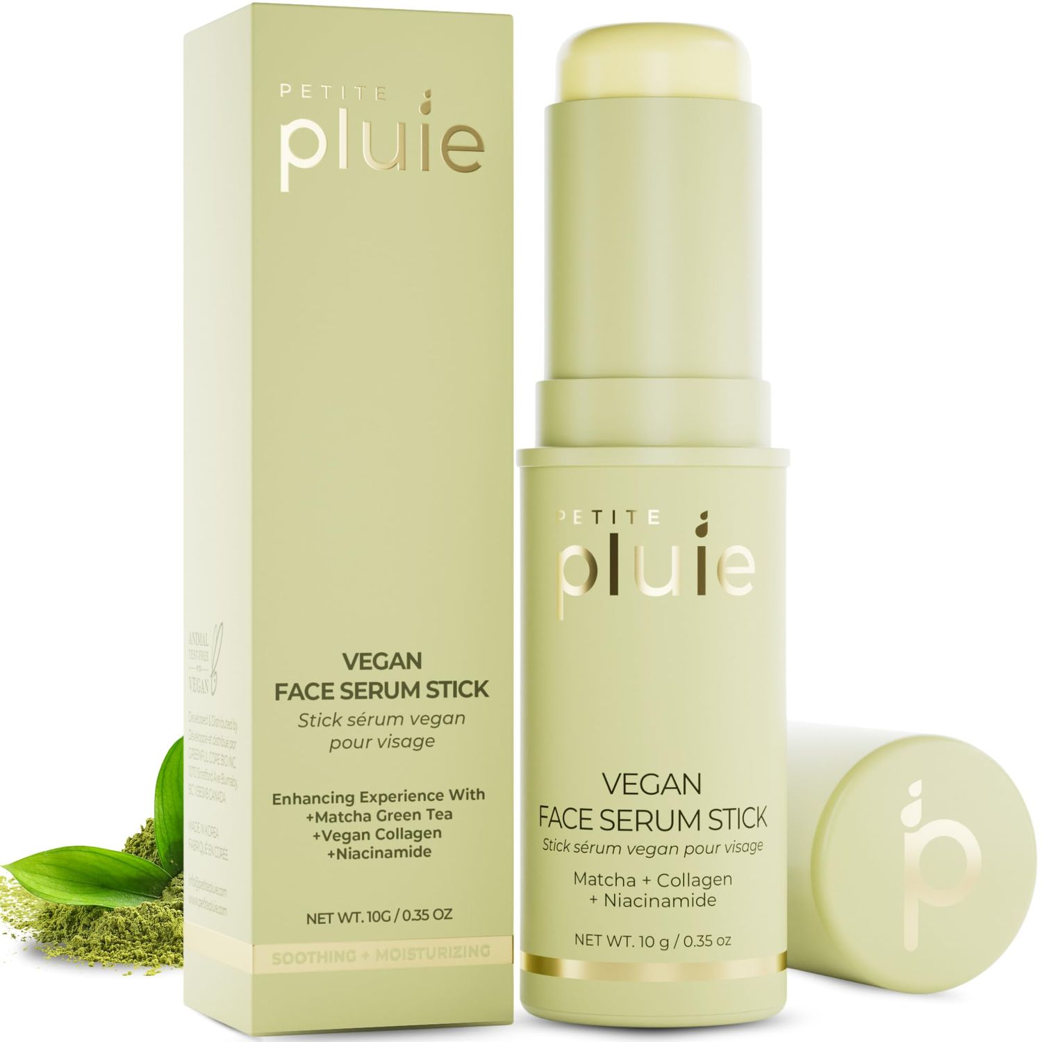 Petite Pluie Vegan Face Serum Stick (0.35 oz) with Green Tea, Collagen, and Niacinamide For Anti-Aging &amp; Moisturizing Balm Stick, Hydrating Stick For Face Korean