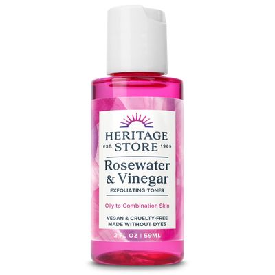 Heritage Store Rosewater &amp; Vinegar Exfoliating Toner with Apple Cider Vinegar, for Oily to Combination Skin Care, Refreshing Splash Cleans &amp; Refines Pores, Clarifies Skin &amp; Scalp, Vegan, 2oz