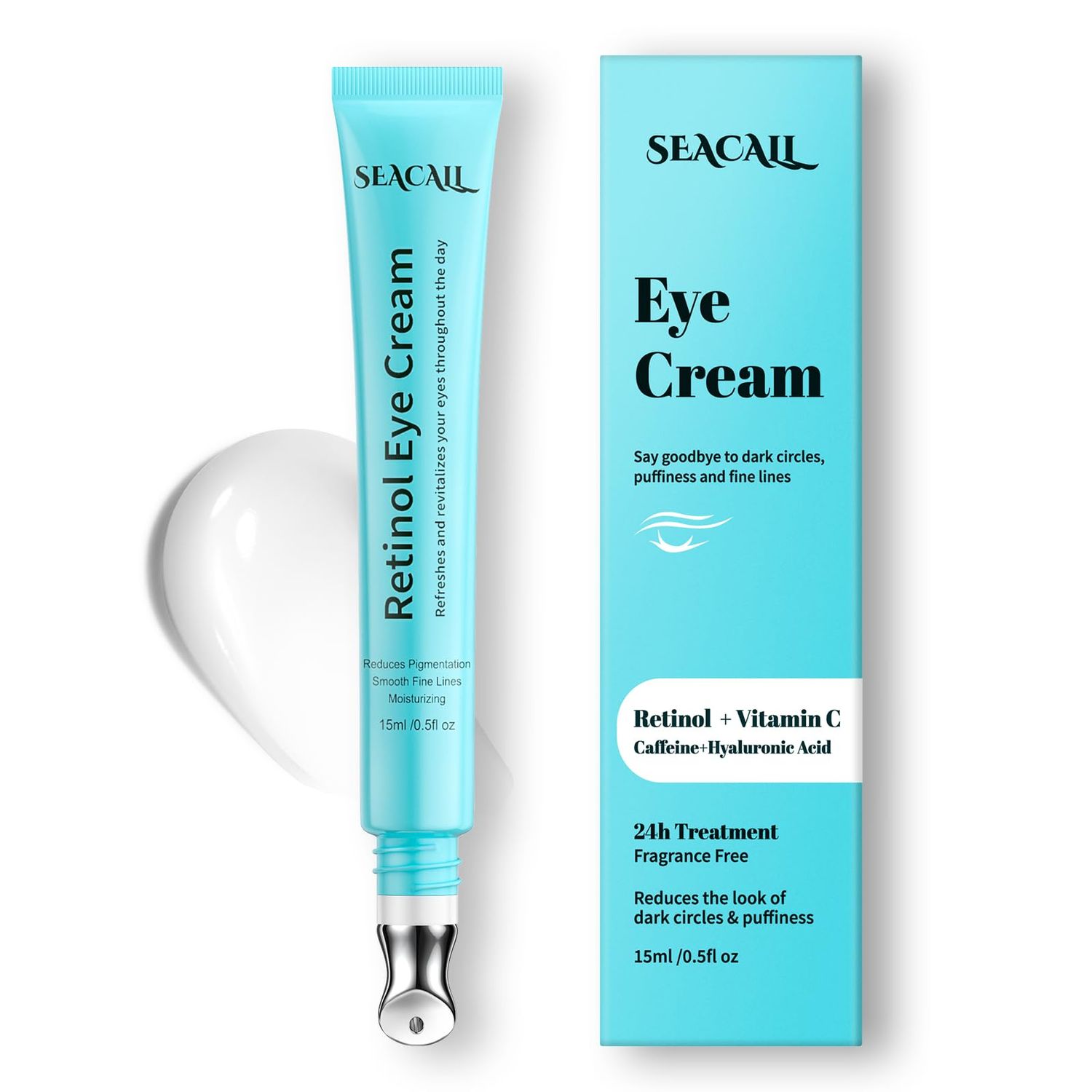 Seacall Retinol Eye Cream - Eye Serum treatment for Dark Circles and Puffiness Anti-Aging - Under Eye Cream with Hyaluronic Acid and Caffeine to Reduce Wrinkles and Repair the Eye Area (15 ml)