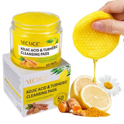 Turmeric Kojic Acid Cleansing Pads - 50Pcs, Kojic Acid and Turmeric Cleansing Pads, Turmeric Face Scrub Pads for Face Cleansing and Exfoliating