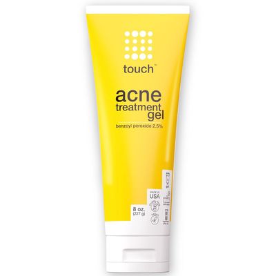 Touch Benzoyl Peroxide 2.5% Gel Cream For Acne - Pimples and Cystic Acne Spot &amp; Daily Face and Back Medication for Adults &amp; Teens - Goes on Clear Lightweight &amp; Non-Drying - Large 8 oz.