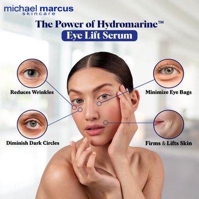 Micheal Marcus Hydromarine Eye Lift Serum - Reduces Wrinkles, Puffiness, Fine Line &amp; Dark Circles - Under Eye Serum Improves Skin Elasticity, Skin texture &amp; Brighten Complexion (30ml, 1 fl. oz)
