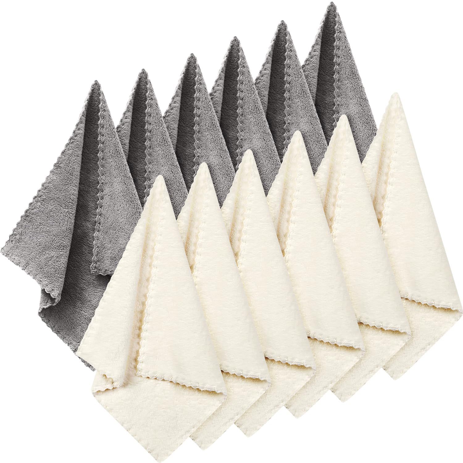 Syhood 12 Pieces Face Wash Cloth 12 x 12 in Makeup Remover Cloths Towel Coral Velvet Facial Microfiber Cloths Soft Fast Drying Facial Cleansing Towel for Face(Beige, Gray)