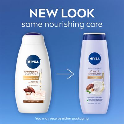 NIVEA Cocoa and Shea Butter Pampering Body Wash with Nourishing Serum, 20 Fl Oz Bottle