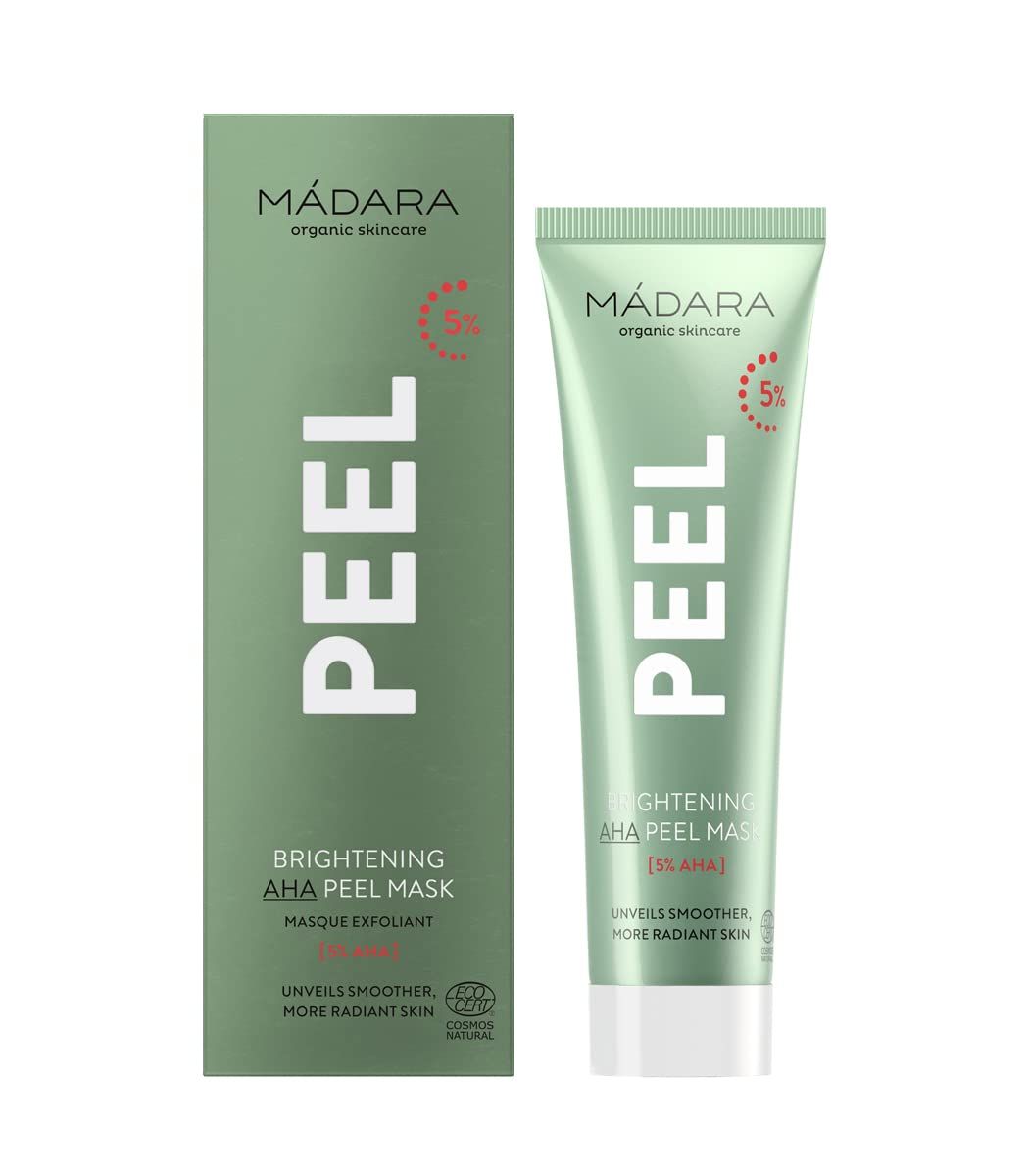 MDARA Organic Skincare | Brightening AHA Peel Mask - 60ml, Exfoliating face mask with AHA fruit acids, Contains vitamin C and lactic acid, Face exfoliator for brightness and glow, Ecocert certified.