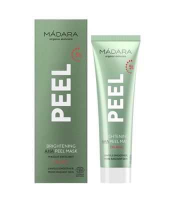 MDARA Organic Skincare | Brightening AHA Peel Mask - 60ml, Exfoliating face mask with AHA fruit acids, Contains vitamin C and lactic acid, Face exfoliator for brightness and glow, Ecocert certified.