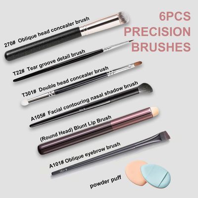 Oblique head concealer brush, tear ditch detail brush, double head concealer brush, face shaping nose shadow brush, round head halo dye lip brush, eyebrow brush Contouring Makeup Tool Set.
