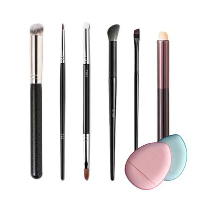 Oblique head concealer brush, tear ditch detail brush, double head concealer brush, face shaping nose shadow brush, round head halo dye lip brush, eyebrow brush Contouring Makeup Tool Set.