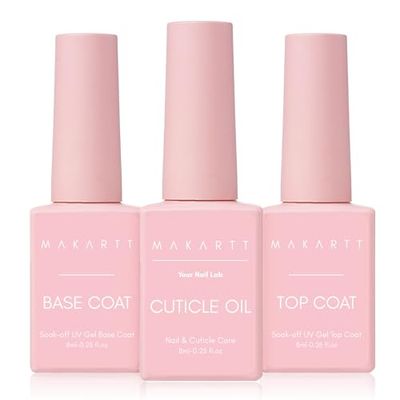 Makartt Gel Top and Base Coat Set with Cuticle Oil: No Wipe Shine Finish Soak-Off Gel, Long-Lasting Formula for Gel Polish, Includes Nail Care Cuticle Oil, Perfect for Art and Manicure (3pcs)