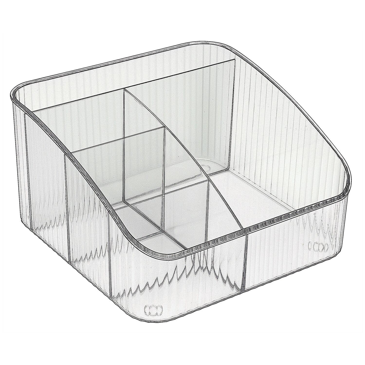 JessLab Makeup Organizer, PET Skincare Organizer with 5-Compartment Cosmetic Storage Makeup Organizer for Desk Wardrobe Bathroom Vanity Countertop, Transparent